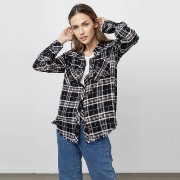 2/$30 Rails Redding  Plaid Shirt Frayed Hem Onyx XS #A0631 TRB3 - Picture 1 of 12